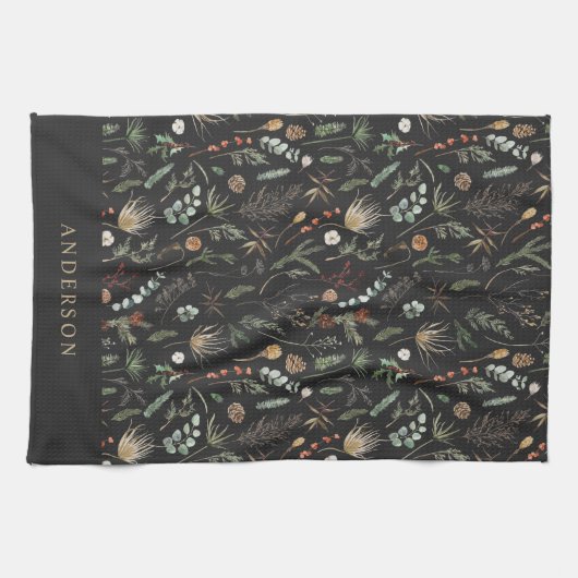 Botanische Blumenmoodie, schwarz, modern Geschirrtuch (Horizontal)