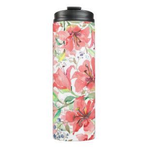 Botanische Blumensträuße mit Vogel. Wilde Frühling Thermosbecher