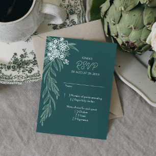 Botanische Blumenzange Mint Smaragdgrüne Hochzeit RSVP Karte