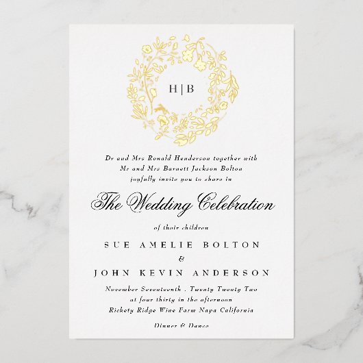 Botanische Blumenzeremonie Folieneinladung (Vorderseite)