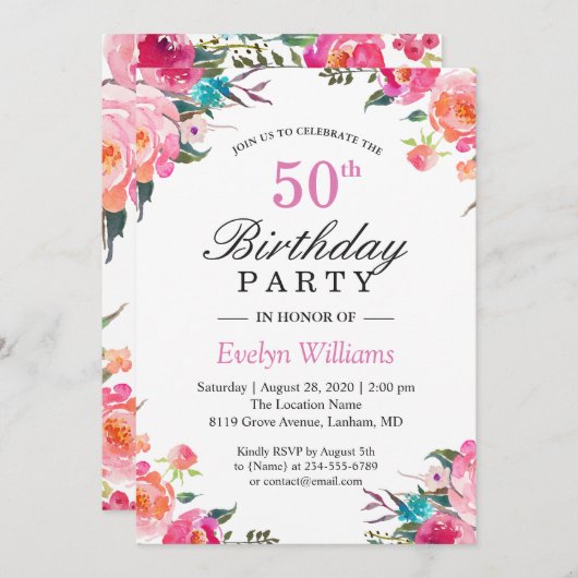 Botanische Blumenzeremonie Geburtstagsparty Einladung (Vorne/Hinten)