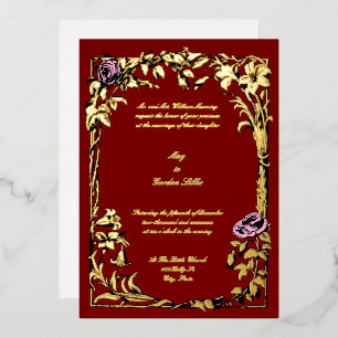 Botanische Blumige Rose Reben-Rand Hochzeit Folieneinladung