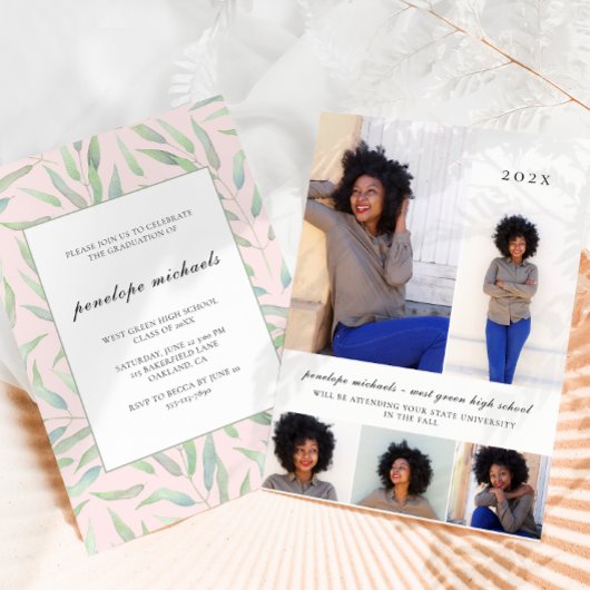 Botanische Blush-Fotocollage-Party Einladung