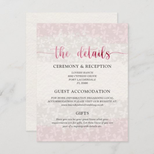 Botanische Blush Pink Aquarellfarbenkarte Begleitkarte (Vorne/Hinten)