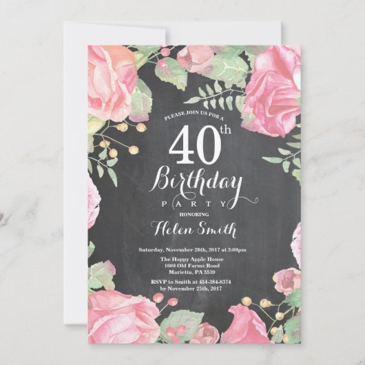Botanische Blüte 40. Geburtstag Einladung (Vorderseite)