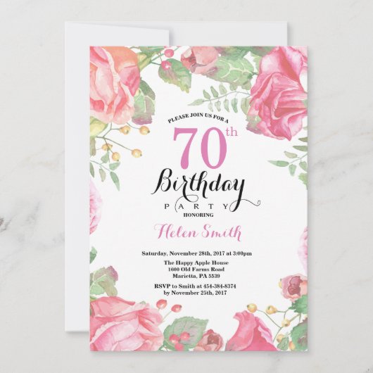 Botanische Blüte 70. Geburtstag Einladung (Vorderseite)