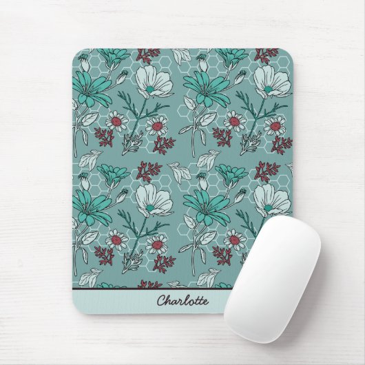 Botanische Blüte Blumenmuster personalisierter Nam Mousepad (Mit Mouse)