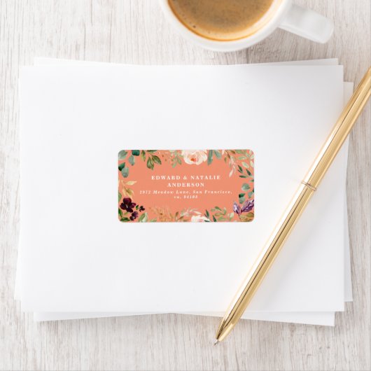 Botanische Blüte und Blattwerk Adressaufkleber (Insitu)