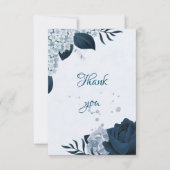 Botanische Blüten aus eleganter Marine und staubig Dankeskarte (Vorderseite)