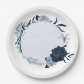 Botanische Blüten aus eleganter Marine und staubig Pappteller (Vorderseite)