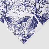 Botanische Blüten blühen auf blauer Entcoupage Seidenpapier (Ausschnitt)