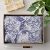 Botanische Blüten blühen auf blauer Entcoupage Seidenpapier (Geschenk)