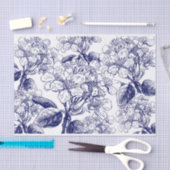 Botanische Blüten blühen auf blauer Entcoupage Seidenpapier (Handwerk)