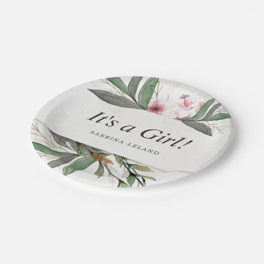 Botanische Blüten der klassischen Wasserfarbe Pappteller (Schrägansicht)