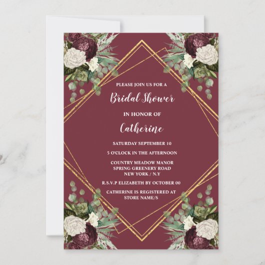 Botanische Blütenblüte aus Burgunder Rose Einladung (Vorderseite)
