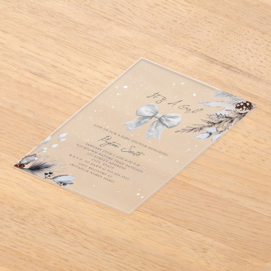 Botanische Blütenbrauen Winter Girl Babydusche Acryleinladungen (Ablage )