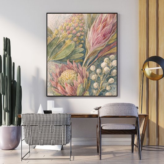 botanische Blütengemälde | Protea-Blumenillustrati Poster