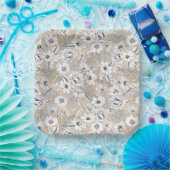 Botanische Blütenlinie zeichnend Farne beige Papa Pappteller (Party)