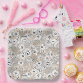 Botanische Blütenlinie zeichnend Farne beige Papa Pappteller (Party)