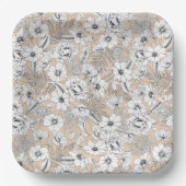 Botanische Blütenlinie zeichnend Farne beige Papa Pappteller (Vorderseite)