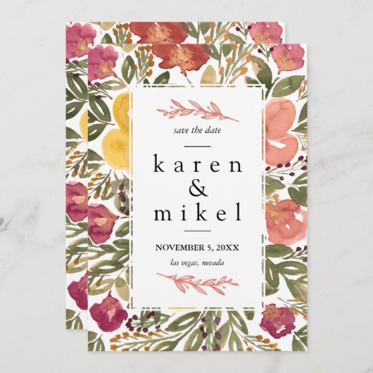 Botanische Blütenmalerei Save the Date Einladung (Vorne/Hinten)