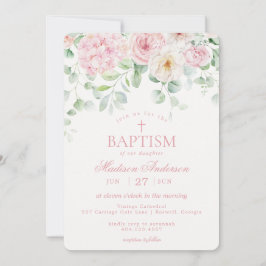 Botanische Blütentaufe in Pink Floral Hydrangea Einladung