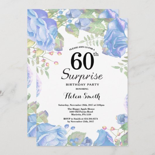Botanische Blütenüberraschung 60. Geburtstag Einladung (Vorne/Hinten)