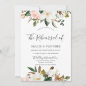 Botanische Blütenweiße Hochzeitsfeier Probe Einladung (Vorderseite)