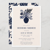 Botanische Boho-Blume-Minimal Blauer Polterabend Einladung (Vorne/Hinten)