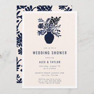 Botanische Boho-Blume-Minimal Blauer Polterabend Einladung