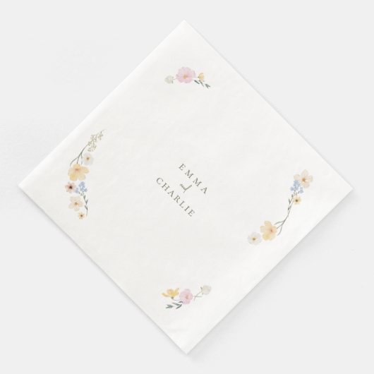 Botanische Boho Blume Skript Hochzeit Serviette (Ecke)