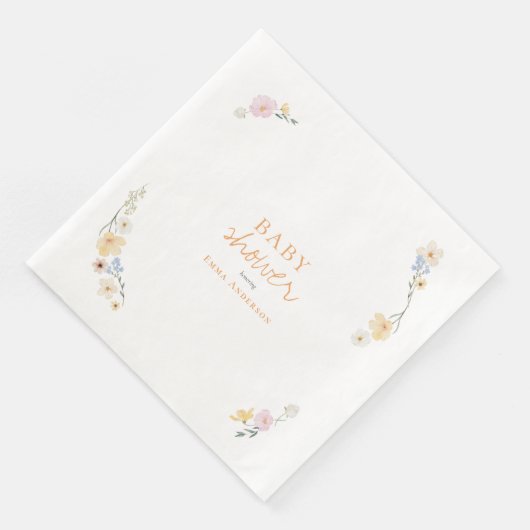 Botanische Boho-Blume Skriptbabydusche Serviette (Ecke)