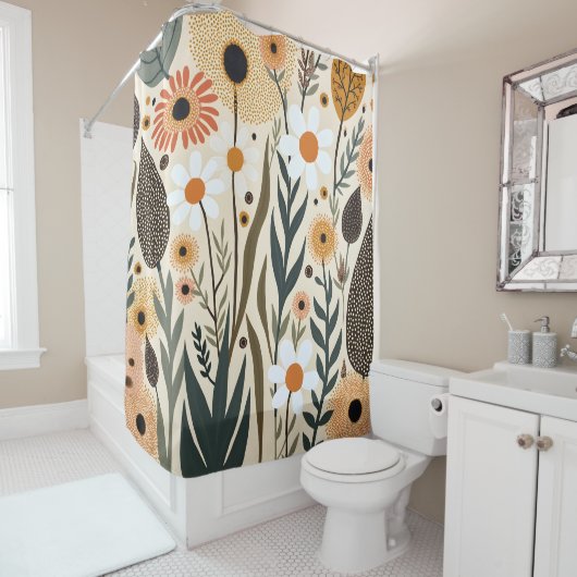 Botanische Boho Blumen Pflanzen Design 389 Duschvorhang (Beispiel)