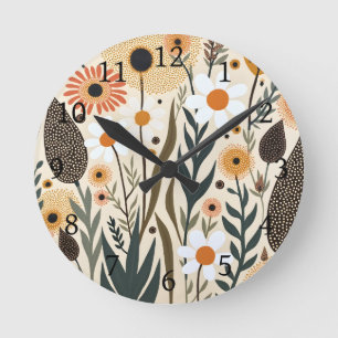 Botanische Boho Blumen Pflanzen Design 389 Runde Wanduhr