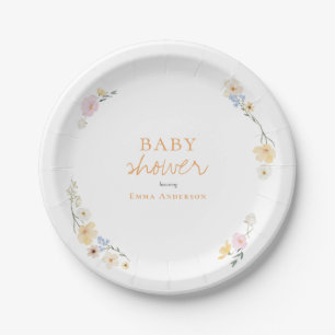 Botanische Boho-Blumen Schrift Baby Shower Pappteller