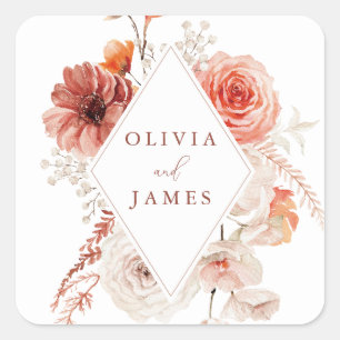 Botanische Boho-Blumenzange Quadratischer Aufkleber
