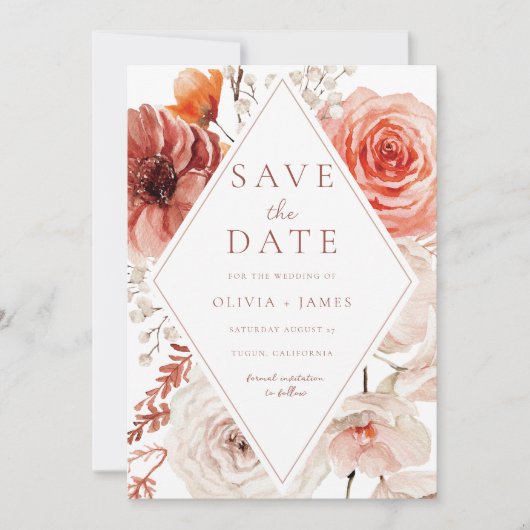 Botanische Boho-Blumenzange Save The Date (Vorderseite)