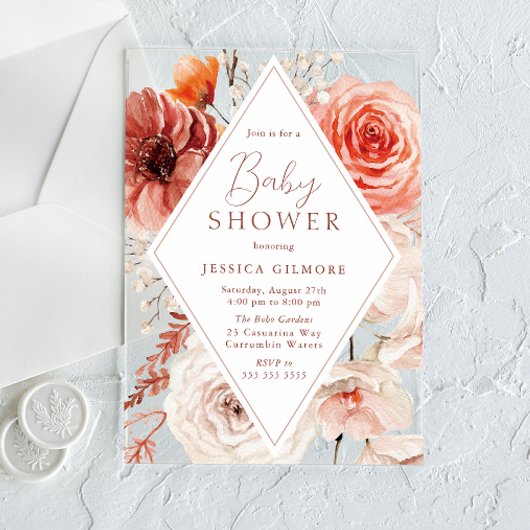 Botanische Boho-Flora-Neutral-Babydusche Herbst Acryleinladungen