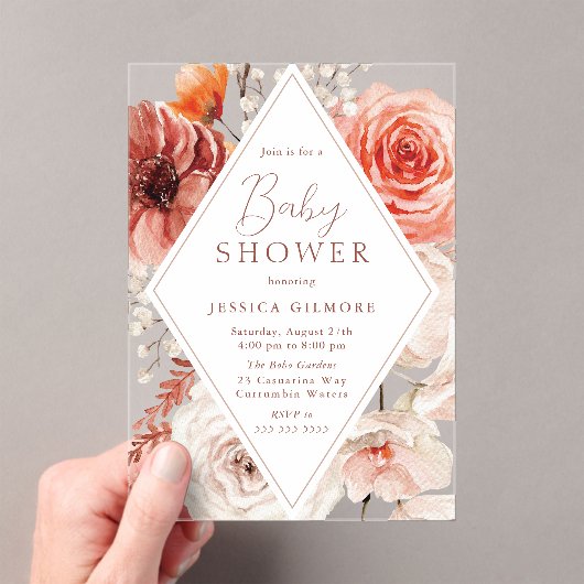 Botanische Boho-Flora-Neutral-Babydusche Herbst Acryleinladungen (Insitu (Handheld))