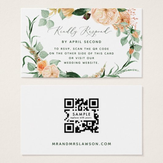 Botanische Boho Greenerity Wedding QR Code RSVP Ka (Vorne & Hinten)