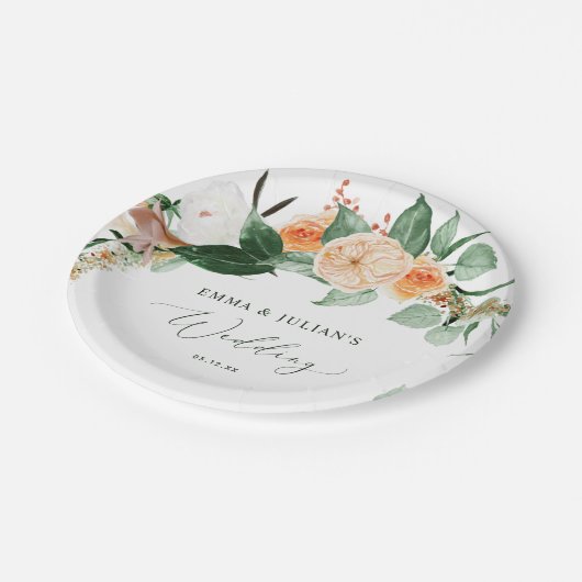 Botanische Boho Greenery Bloom Personalisiert Hoch Pappteller (Schrägansicht)