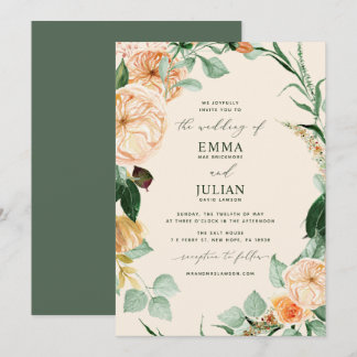 Botanische Boho Greenery Elegante Peach Wedding Einladung