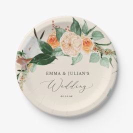Botanische Boho Greenery Peach Personalisiert Wedd Pappteller