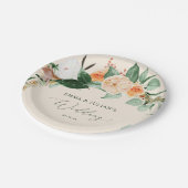 Botanische Boho Greenery Peach Personalisiert Wedd Pappteller (Schrägansicht)