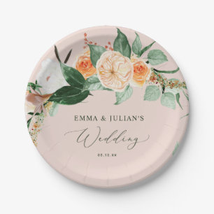 Botanische Boho Greenery Pink Personalisierte Hoch Pappteller