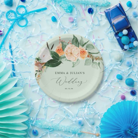 Botanische Boho Greenery Sage Personalisiert Hochz Pappteller (Party)