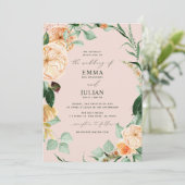 Botanische Boho Grüne Elegante Rosa Hochzeit Rosa  Einladung (Stehend Vorderseite)