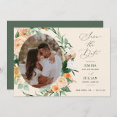 Botanische Boho Grüne Peach Neutral Floral Save The Date (Vorne/Hinten)