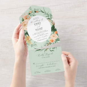 Botanische Boho Grünpflanzen Pastel Floral Wedding All In One Einladung