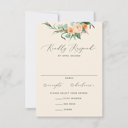 Botanische Boho Neutral Greenerity Peach Hochzeit RSVP Karte (Vorderseite)